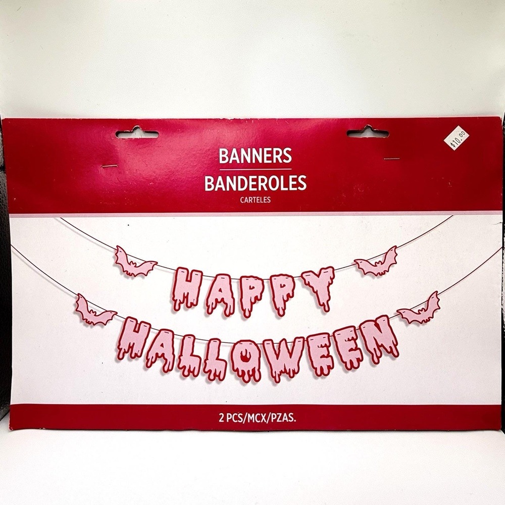 Happy Halloween Dripping Blood Letters Bat Banner Set Party Decoration 2pc NWT